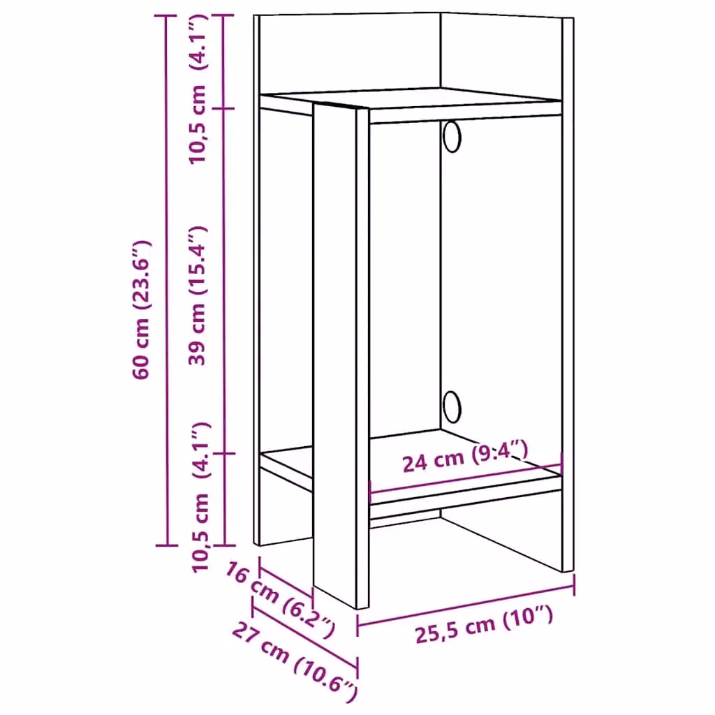 Berkfield Home Set of 2 Black Side Tables with Shelf, W: 25.5 cm, D: 27 cm, H: 60 cm – 6
