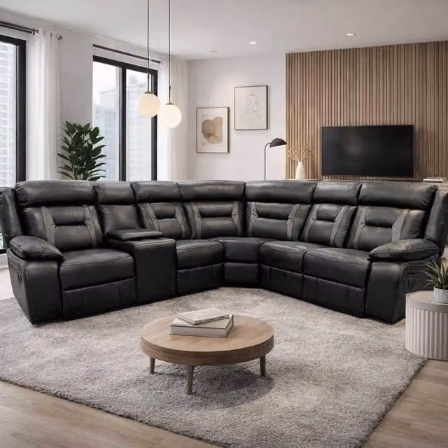 Furnishings For Less UK Nova Black Electric Reclining L-Shape Corner Sofa with USB Charging and Cup Holders – 1