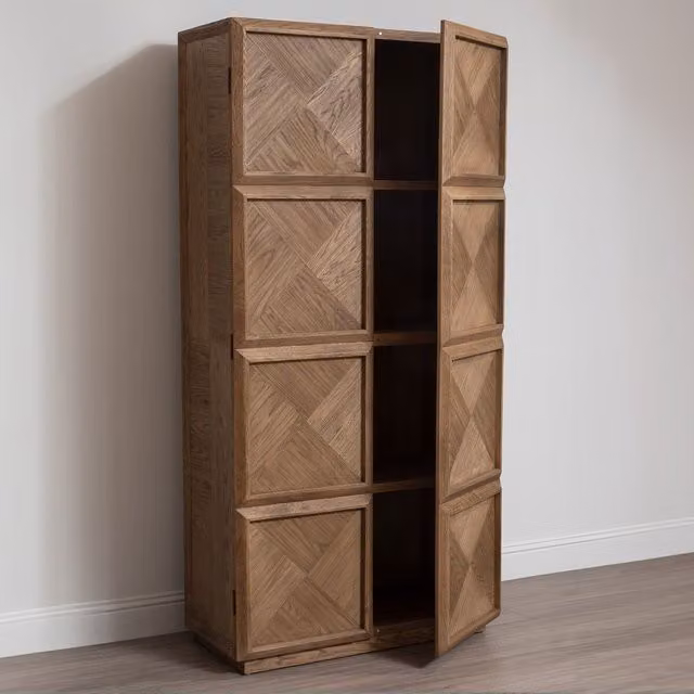 Orsina Solid Wood Storage Cabinet in Brown with Hinged Doors and Internal Shelves