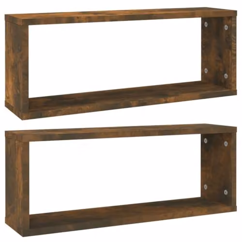 vidaXL Set of 2 Wall Mounted Cube Shelves in Smoked Oak Brown, W/D/H: 60 x 15 x 23 cm – 1