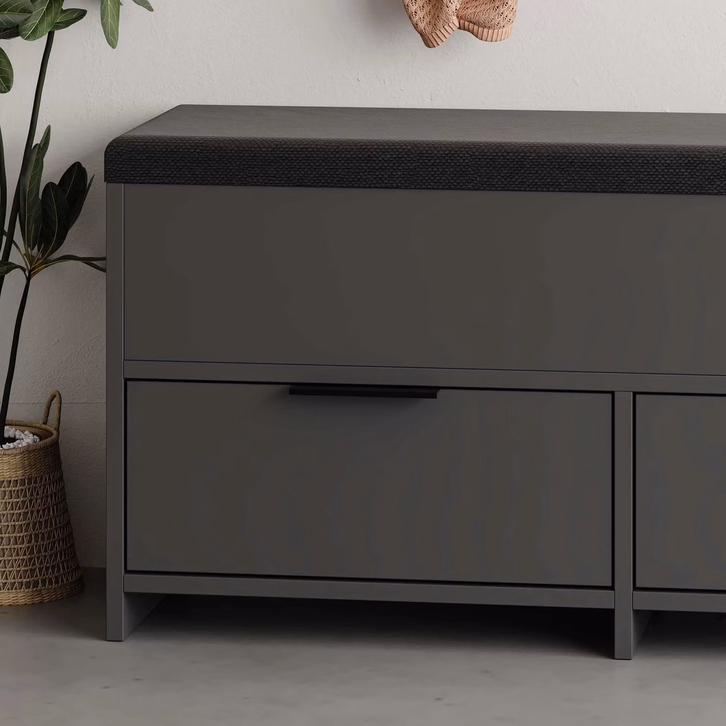 Decortie Cove Modern Shoe Storage Bench in Anthracite Grey, W: 106 cm – 3