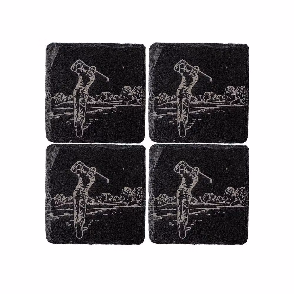 Selbrae House Set of 4 Grey Slate Square Coasters with Golf Design, W/D/H: 11 x 11 x 11 cm – 2