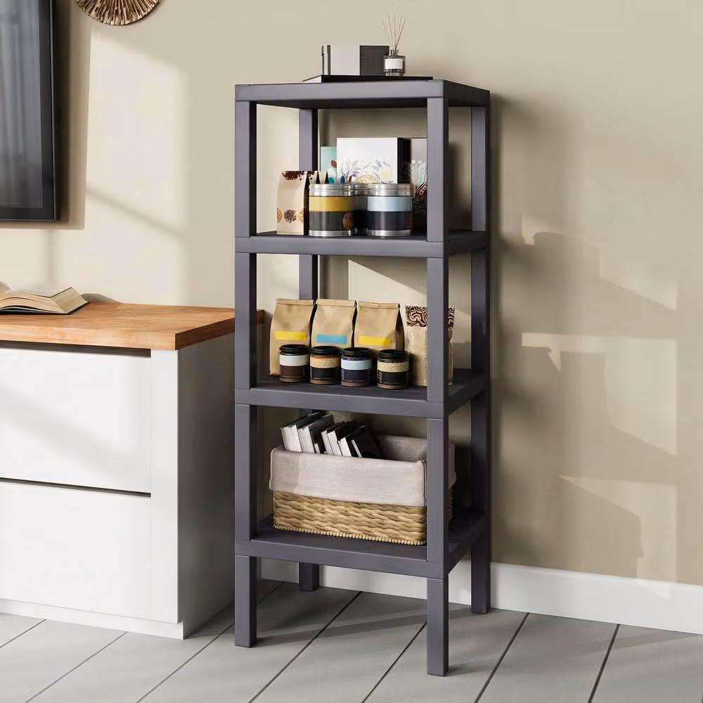 Costway 4-Tier Plastic Bathroom Storage and Display Rack in Grey – 4