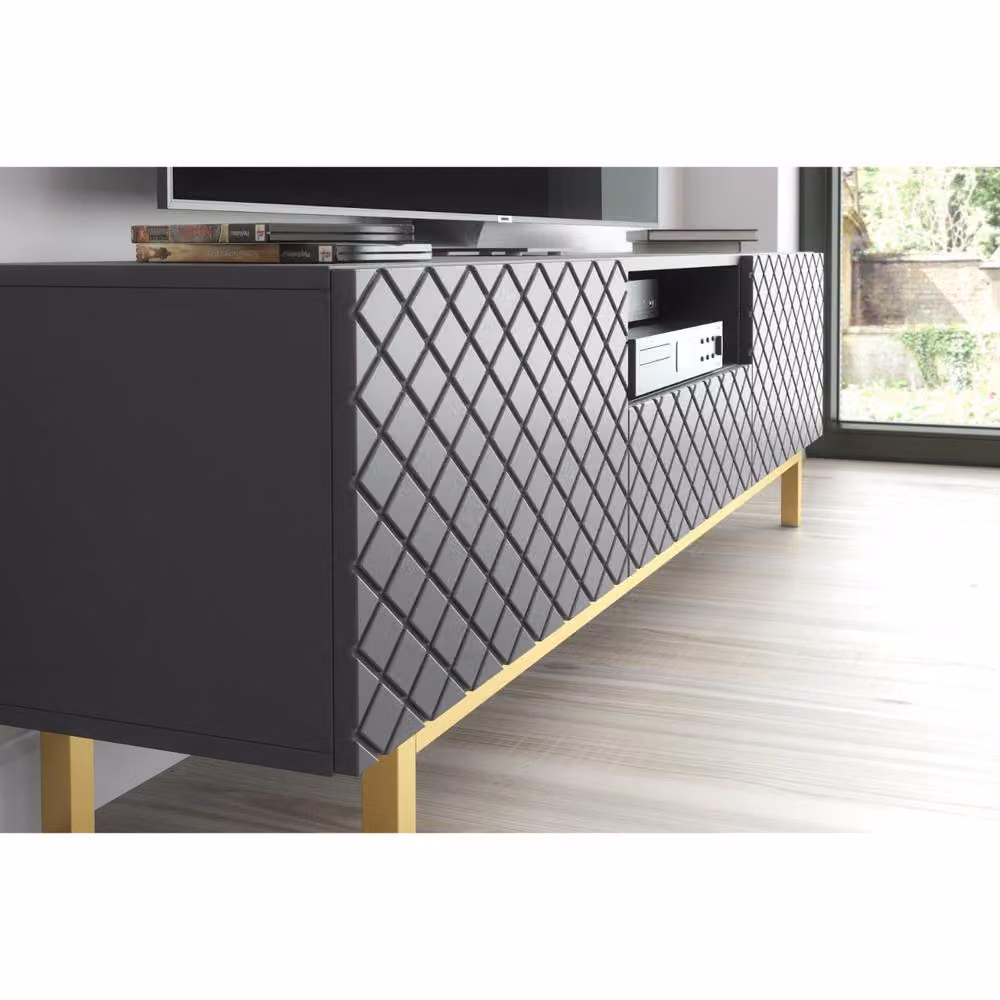 Creative Furniture Diamond Luxe Modern Geometric TV Unit in Grey and Gold, W: 180 cm, D: 35 cm, H: 50 cm – 3