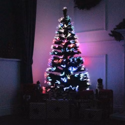 The Christmas Workshop 5ft Fibre Optic Christmas Tree in Green with Multicolour Lights, Height: 150 cm, Width: 14.5 cm – 5