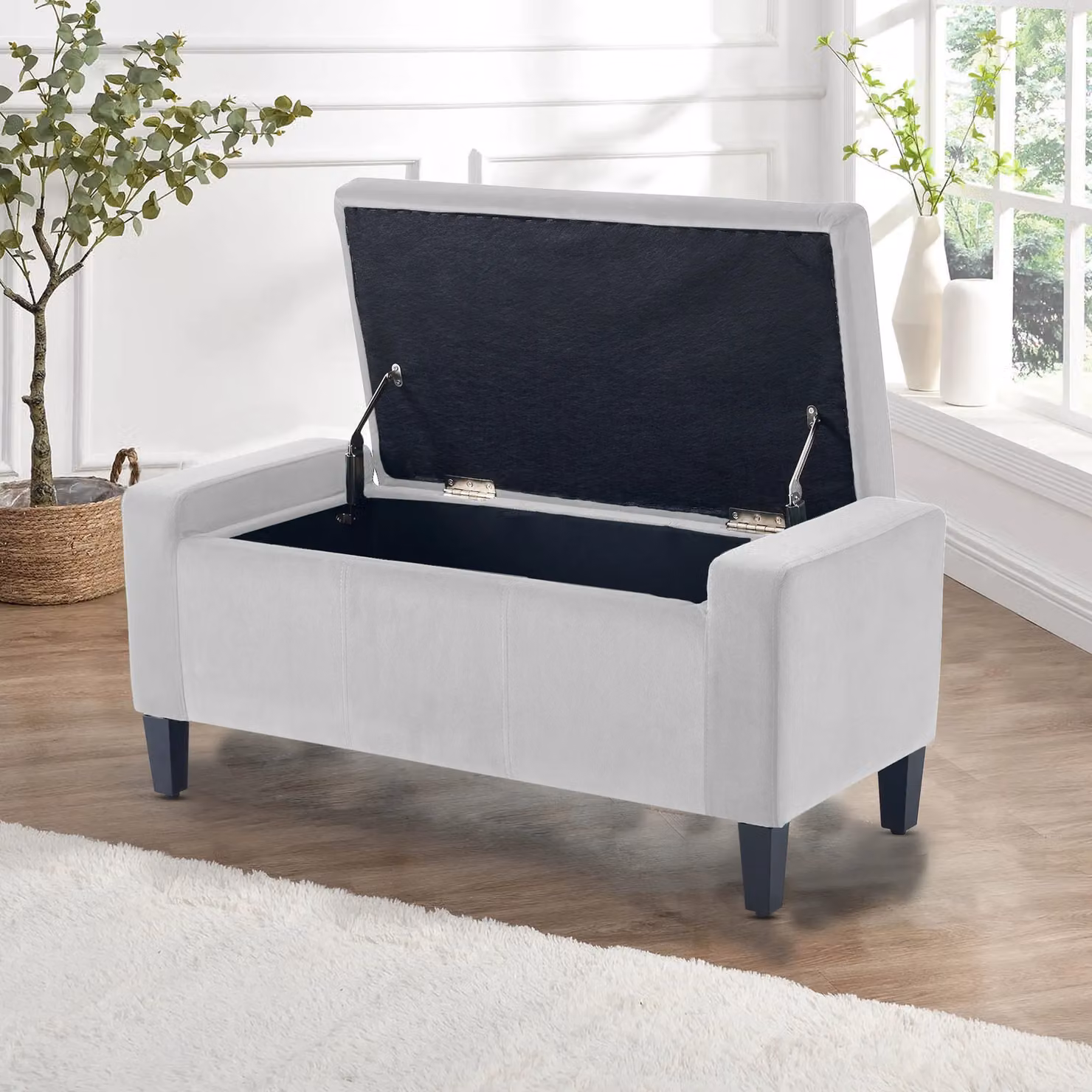 Home Republic Luna Velvet Ottoman Storage Bench in Silver – 2