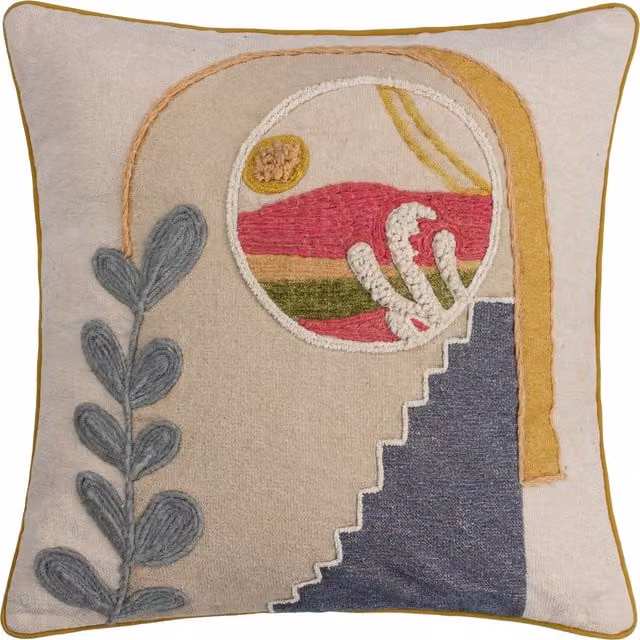 Make it a Home Margo Floral Embroidered Square Cushion in Multicolour and White