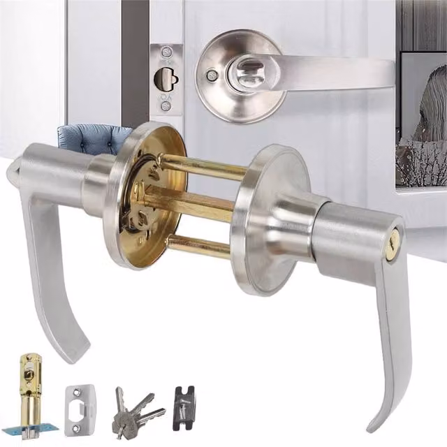 Nordara Silver Aluminium Door Lever Handle Set with Keyed Lock for Bathroom and Bedroom Internal Use