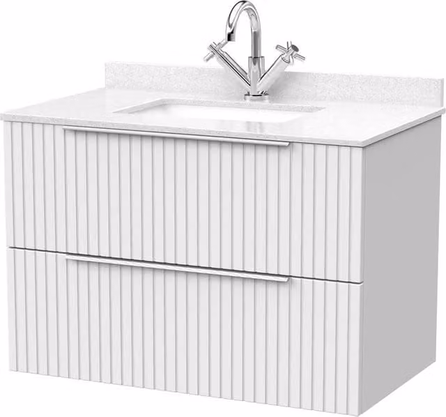 Balterley Callingwood 2 Drawer Vanity with Marble Top and Basin, Matt White, Width: 80 cm