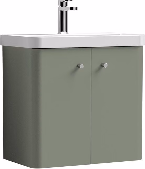 Balterley Modern Wall Hung 2 Door Bathroom Vanity Unit with Basin, Satin Green, Width: 60.5 cm – 1
