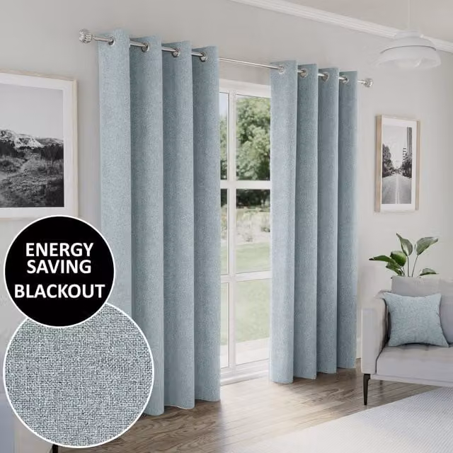 Enhanced Living Blue Thermal Insulating Blackout Eyelet Curtains, W: 183 cm, H: 229 cm