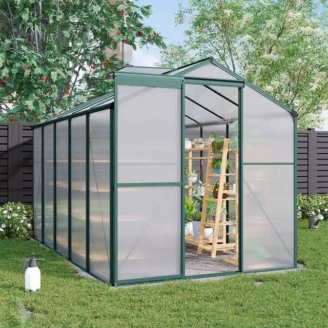 Breeins Aluminium Frame Greenhouse with Window and Polycarbonate Panels, Green and Transparent, 10x6ft
