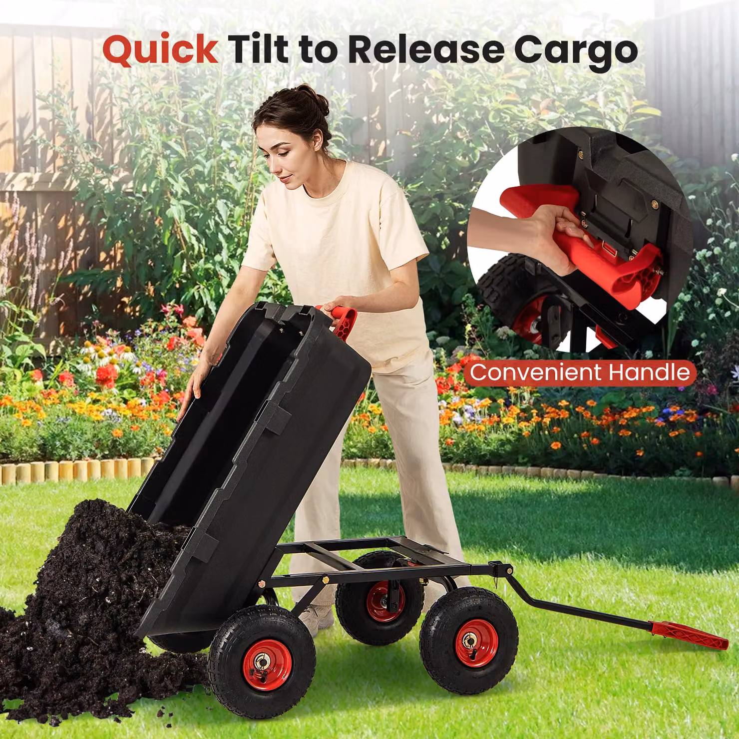 Gymax Heavy Duty Poly Garden Dump Cart with Adjustable Handle in Black – 7