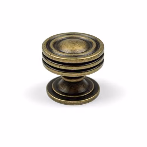 Handle & Home Round Ridged Antique Brass Zinc Cabinet Knob in Gold and Bronze, Diameter: 32 mm