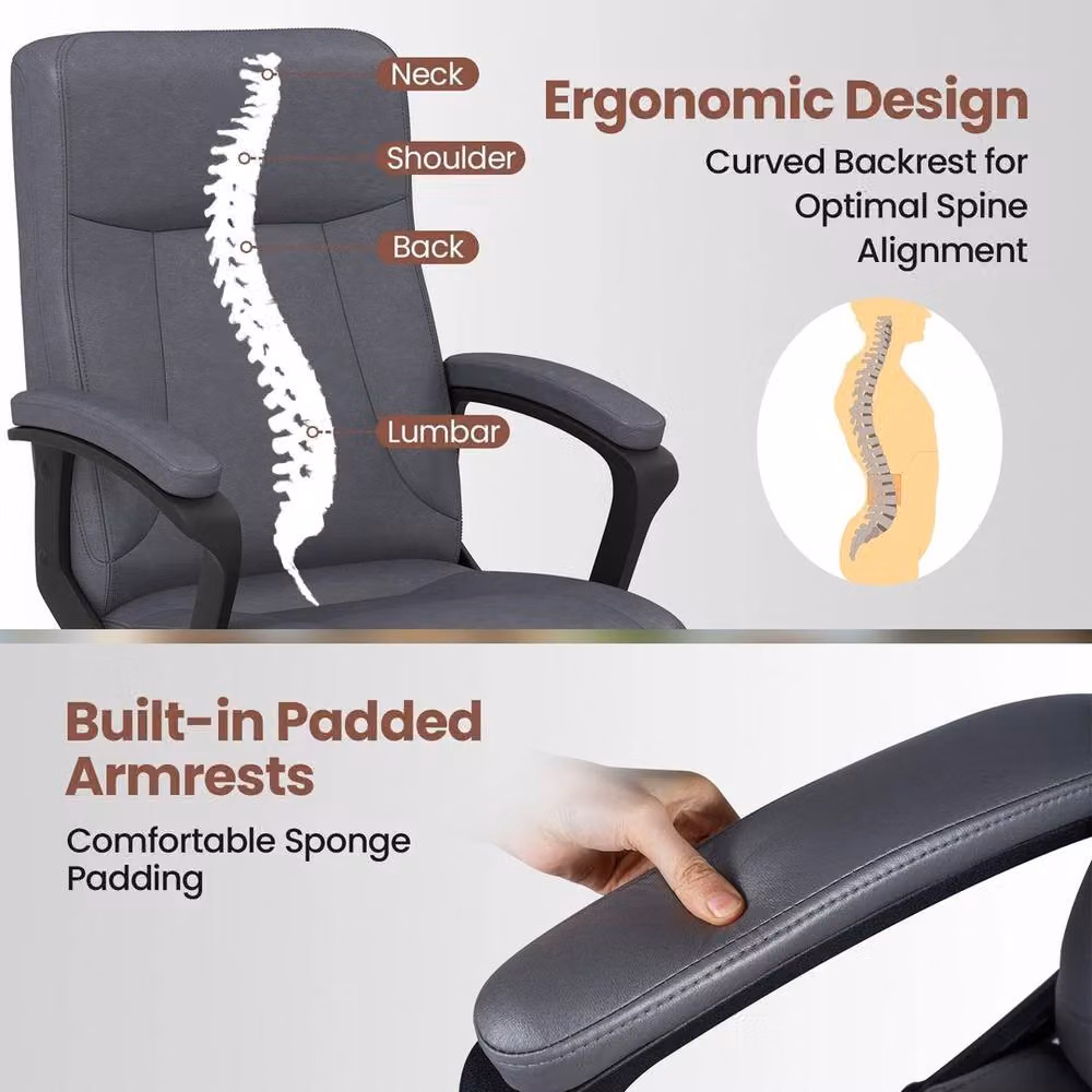 Havendro Grey Ergonomic Upholstered Executive Computer Desk Chair with Armrests and 360 Degree Swivel – 4