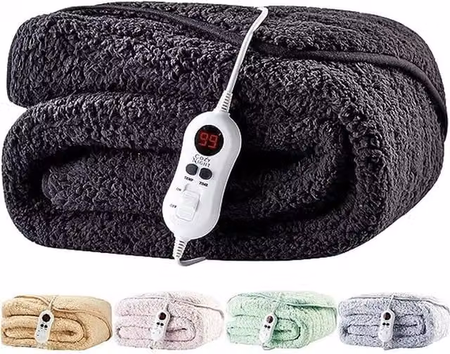 Cozy Night Luxurious Sherpa Fleece Electric Heated Throw Blanket in Black Onyx