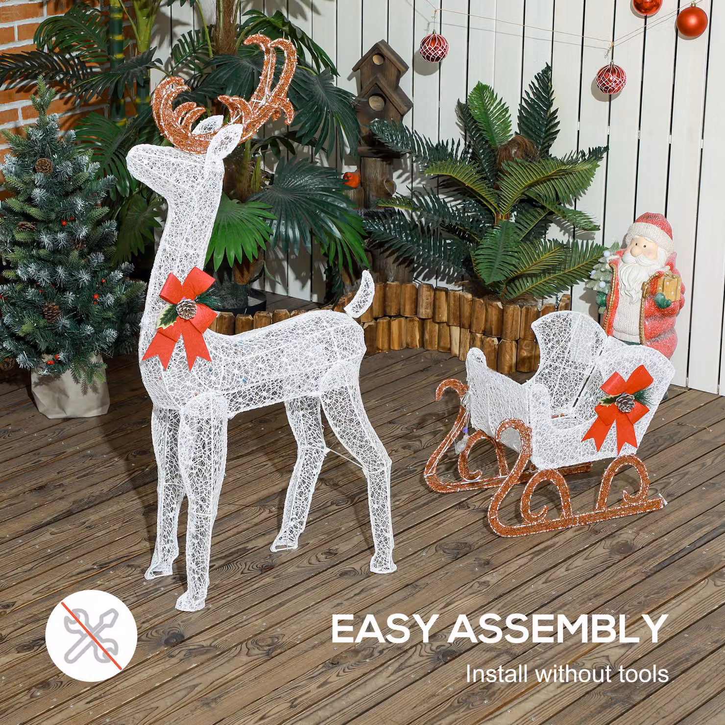 Outsunny White Metal 170 LED Light Reindeer and Sleigh Christmas Decoration – 3