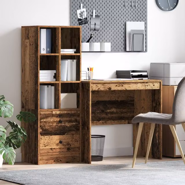 Berkfield Modern Writing Desk with Storage in Brown Old Wood Finish – 1