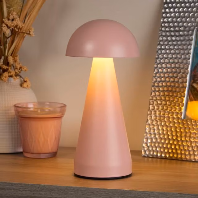 Lighting Collection Rechargeable LED Dome Table Lamp in Baby Pink