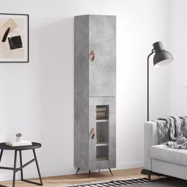 Berkfield Home Highboard in Concrete Grey, W/D/H: 34.5 x 34 x 180 cm