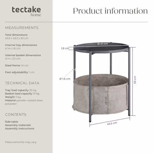 tectake Round Minimalist Side Table in Dark Grey, W/D/H: 45.5 x 45.5 x 53 cm – 3
