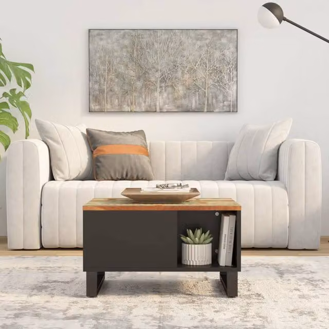 Berkfield Home Reclaimed Solid Wood Coffee Table, Multicolour, W: 60 cm, D: 50 cm, H: 35 cm