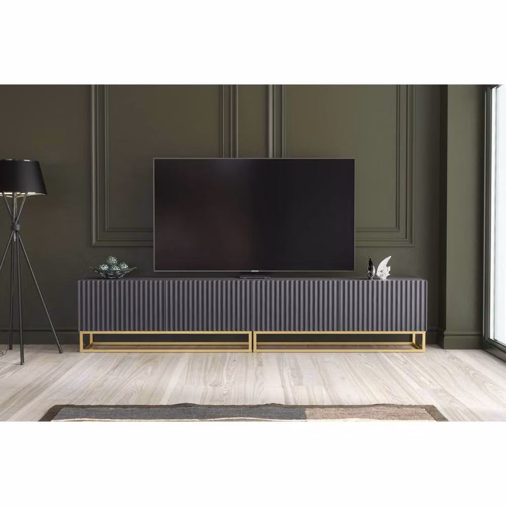 Mex Furniture LTD Ripple Duo TV Unit in Dark Grey with Fluted Doors, W: 200 cm, H: 45 cm, D: 35 cm – 2