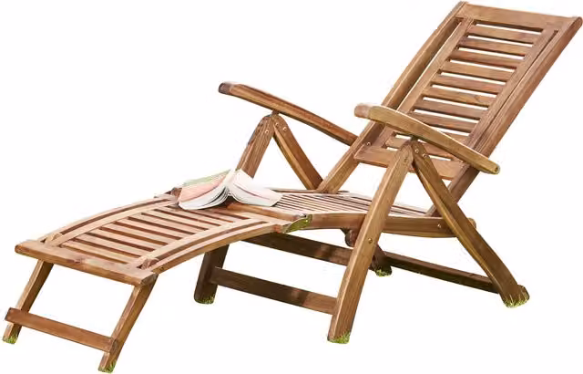 Garden Life Acacia Wood Steamer Deck Lounge Chair in Brown