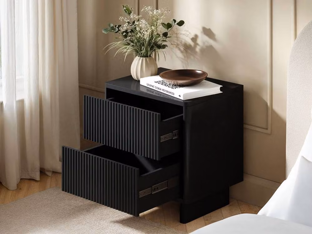 Solace+Co Velmor 2 Drawer Ribbed Bedside Table in Black, W/D/H: 39.5 x 39.5 x 54.5 cm – 2