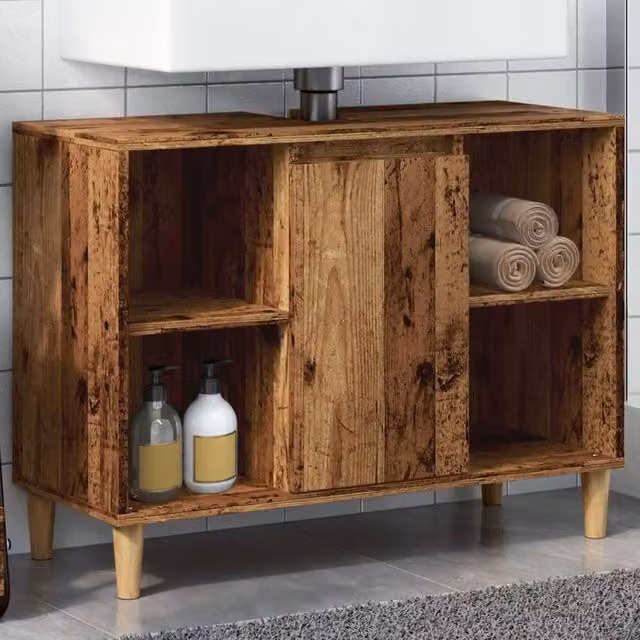 Berkfield Home Rustic Brown Wall Mounted Bathroom Cabinet in Old Wood, W: 80 cm, D: 33 cm, H: 60 cm