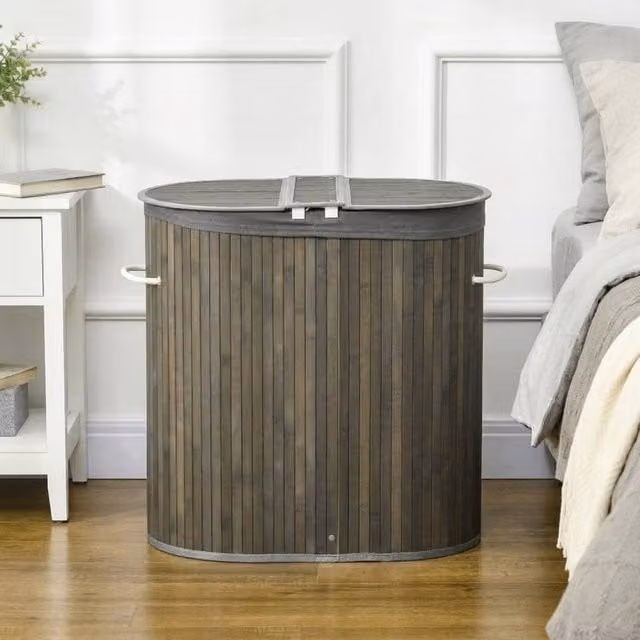 STILVORA 100 L Laundry Basket with Lid and 2 Compartments in Grey