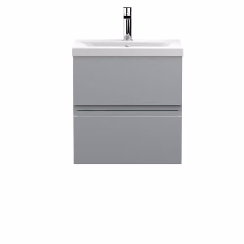 Balterley Modern Wall Mounted Bathroom Vanity Unit with Basin and 2 Soft Close Drawers, Matt Grey, W: 50 cm, D: 39 cm, H: 54 cm – 3