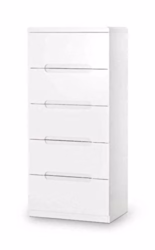 Julian Bowen Manhattan White Gloss 5 Drawer Narrow Chest of Drawers – 1
