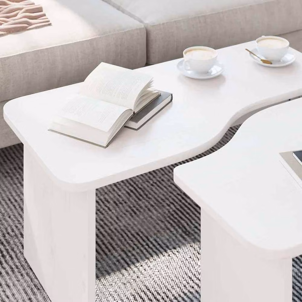 Berkfield Home White Solid Pine Wood Nested Coffee Table Set of 2 – 3