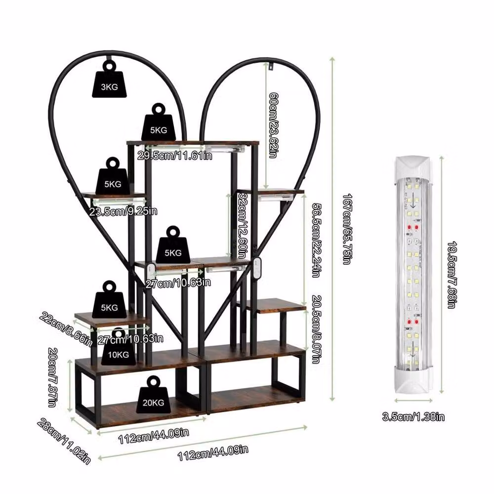 SPETLEK Retro Wood and Metal Plant Stand in Black, W/D/H: 112 x 28 x 167 cm – 2
