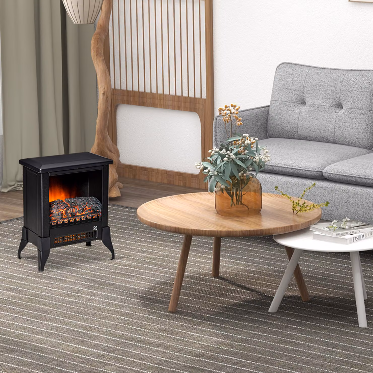 HOMCOM Black Electric Fireplace Stove with Realistic Flame Effect, Glass and Metal Construction, W/D/H: 45.8 x 30.0 x 37.0 cm – 9