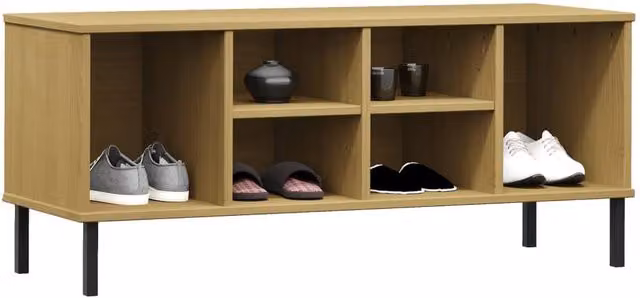 Berkfield Home OSLO Solid Wood Shoe Rack in Light Tan with Metal Legs, W/D/H: 106 x 35 x 45 cm