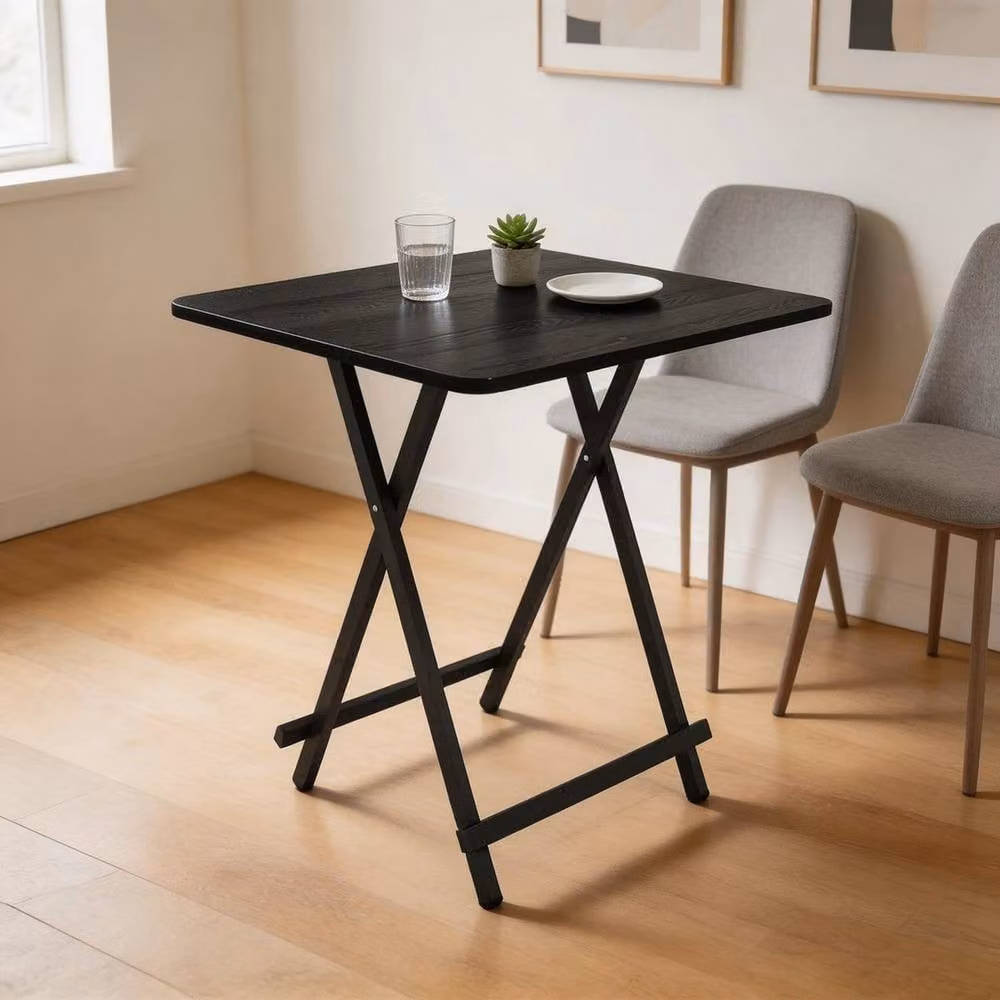 FORGEVIO Square Folding Dining Table in Black with Matt MDF Laminate Top and X-Frame Metal Legs – 3