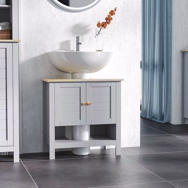 Kleankin Grey Freestanding Bathroom Under Sink Vanity Unit with Adjustable Internal Shelves and Hinged Doors