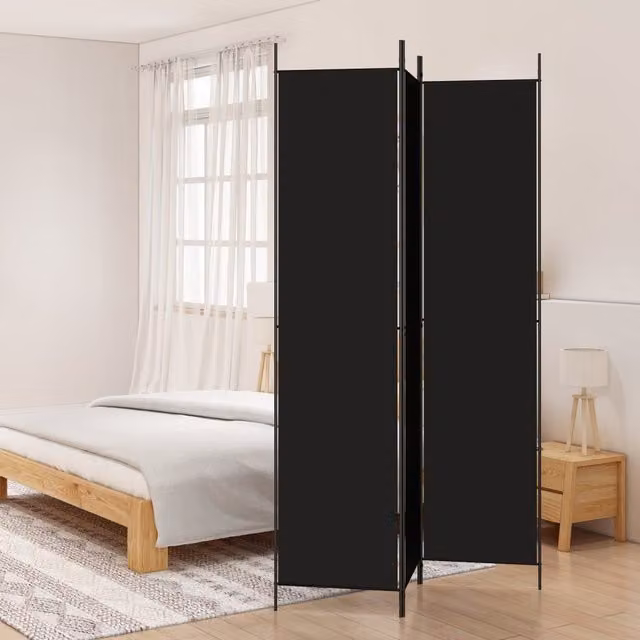 Berkfield Home 3-Panel Fabric Room Divider, Black, W: 150 cm, H: 220 cm – 1
