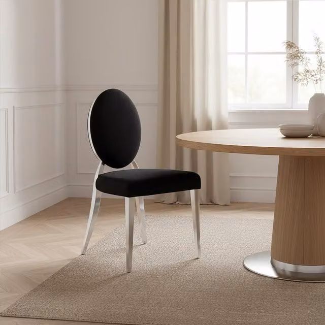 Orsina Yasmin Modern Black Velvet and Silver Metal Chair