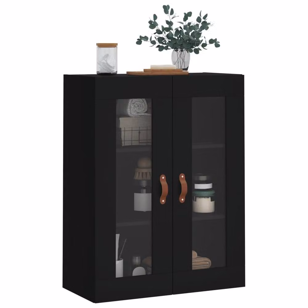 Berkfield Home Wall Mounted Cabinet in Black with Glass Doors, W: 69.5 cm, D: 34 cm, H: 90 cm – 4