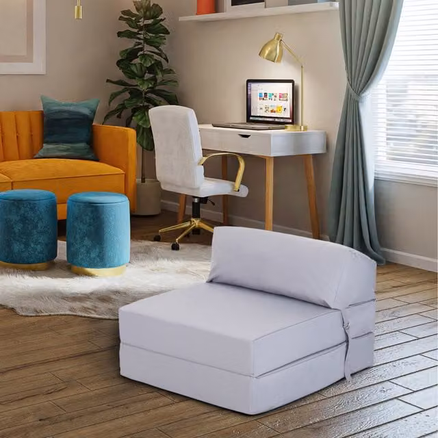 Ready Steady Bed Water Resistant Folding Single Z Bed Futon Sofa Bed with Headrest in Silver