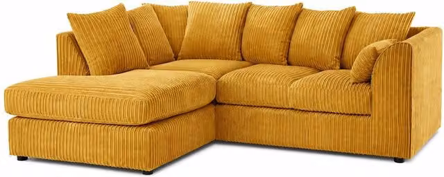 Bliss Furniture Left Hand L Shape Scatter Back Corner Sofa in Yellow Jumbo Cord Fabric
