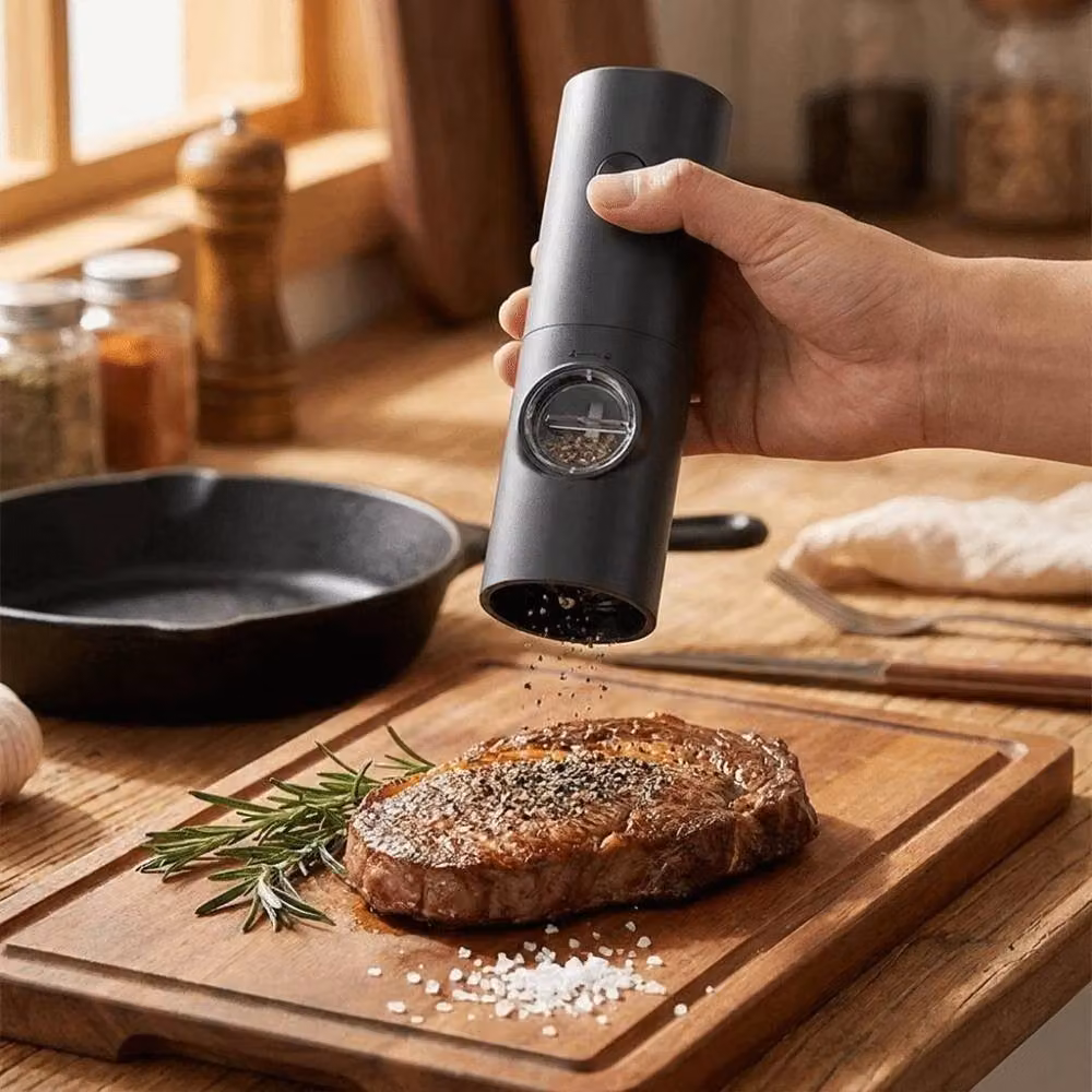 KORVIXA Rechargeable Electric Salt and Pepper Grinder with Ceramic Mechanism in Black and Transparent – 4