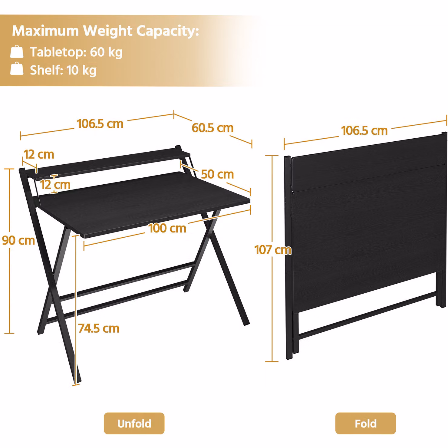 Yaheetech Foldable Computer and Laptop Desk in Black – 2