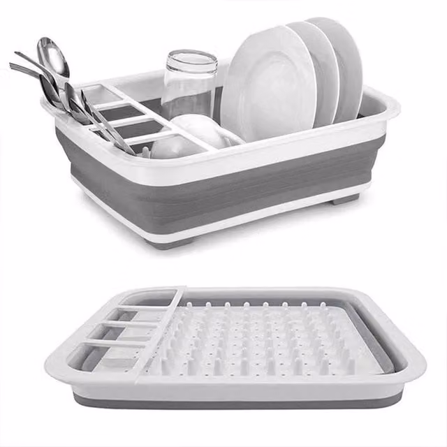FORGEVIO Large Collapsible Dish Drainer Folding Draining Rack in Grey, W/D/H: 36.5 x 31.5 x 13.0 cm – 1