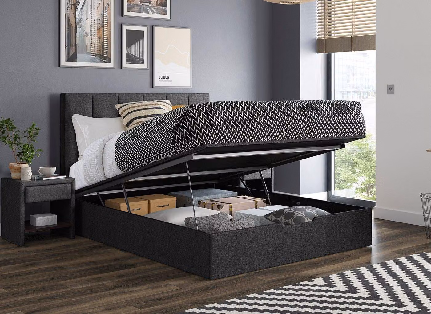 Dreams Ealing Modern Upholstered Ottoman Bed Frame in Grey Fabric
