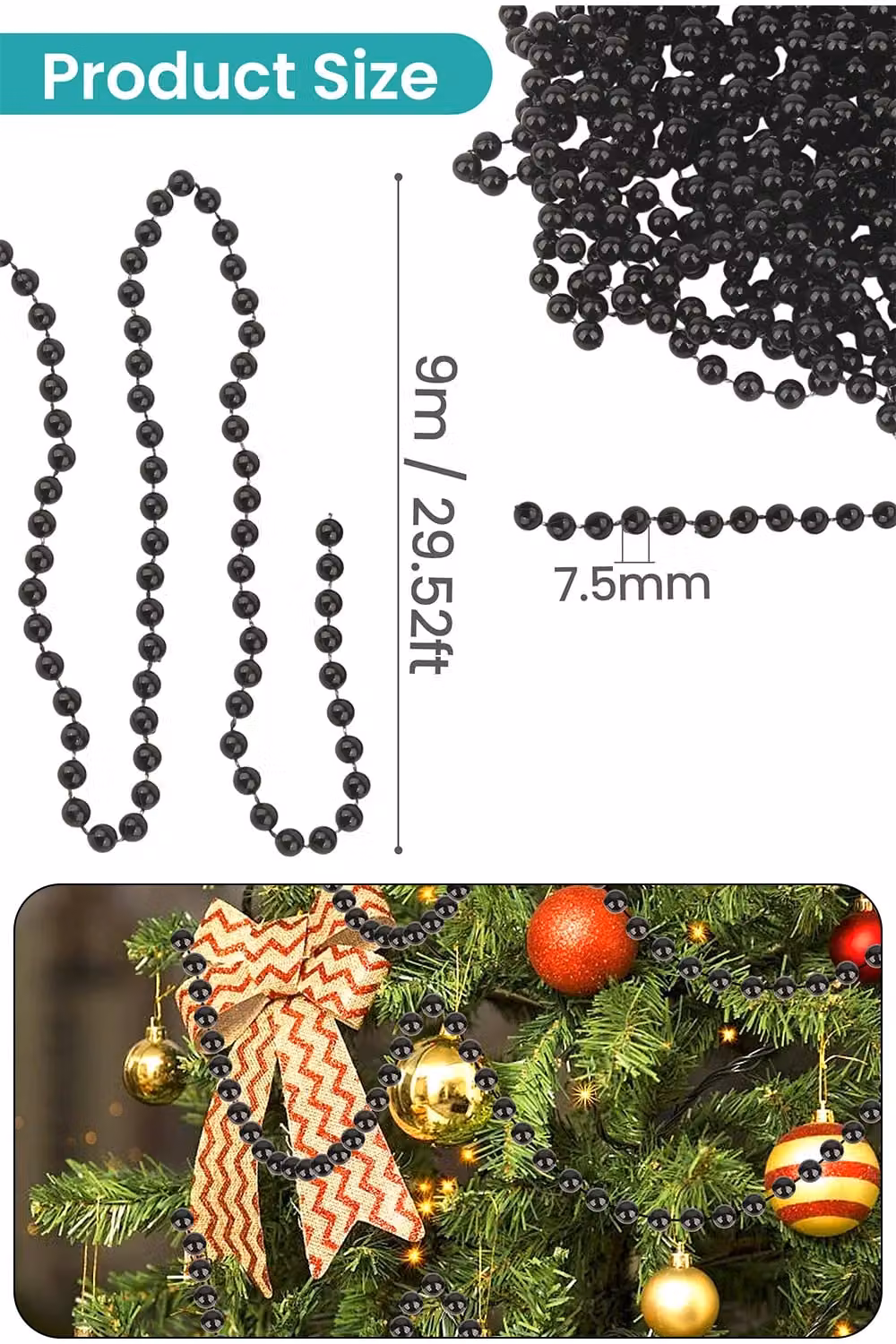Neel Blue Metallic Christmas Bead Chain, 9m Shiny Pearl Garland in Blue and Black – 2