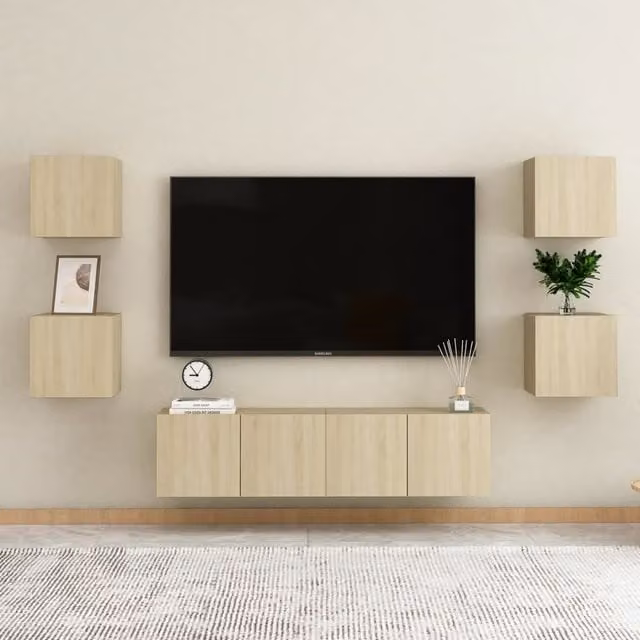 Berkfield Home 6 Piece Minimalist TV Cabinet Set in Sonoma Oak and Brown/Beige MDF